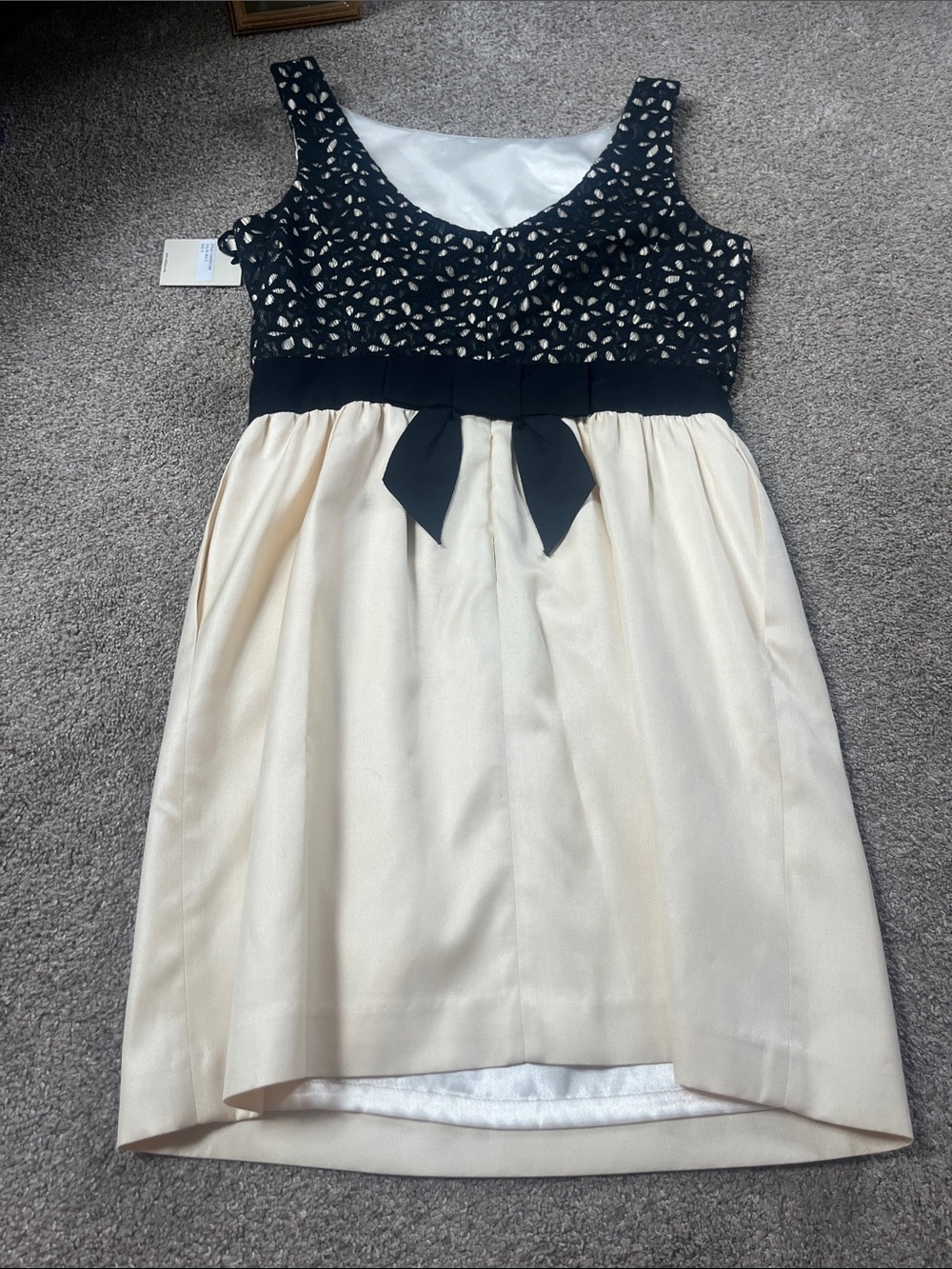 NWT Milly of New York Wool Silk Cotton Black Lace Cream Party Dress Bow Back sz6 - Picture 10 of 16